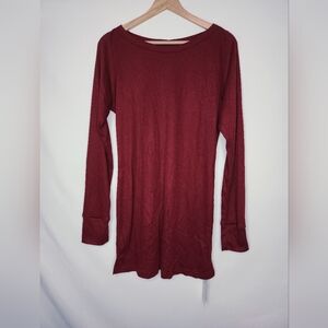 HALARA MEDIUM BURGUNDY WAFFLE KNIT TUNIC SHIRT‎ NWT